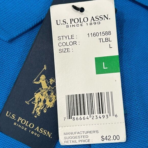 U.S. Polo Assn Men's Large Blue Collared Classic Style Short Sleeve Shirt New - Picture 11 of 11